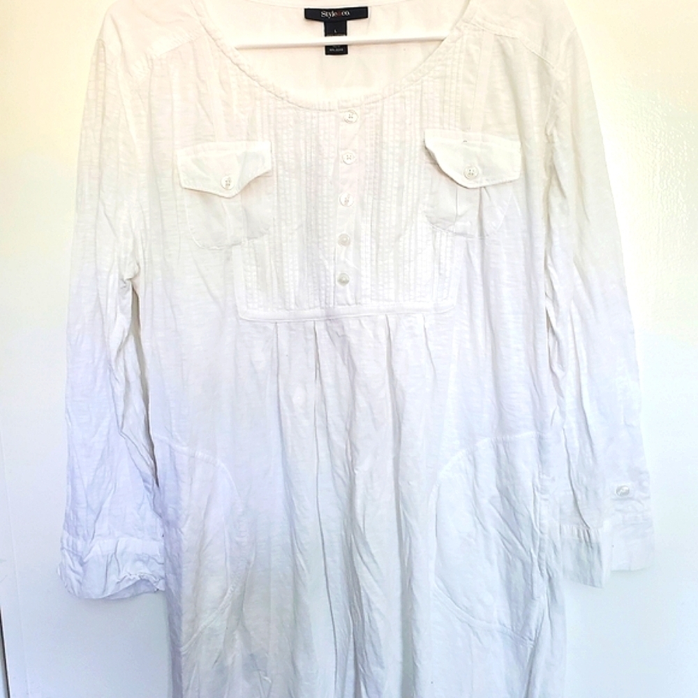 Style & Co. White Long Sleeve Dress Baby Doll Style